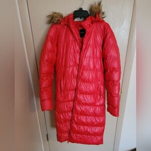 Creatmo Red Long Glossy Puffer Coat Womens Size Large